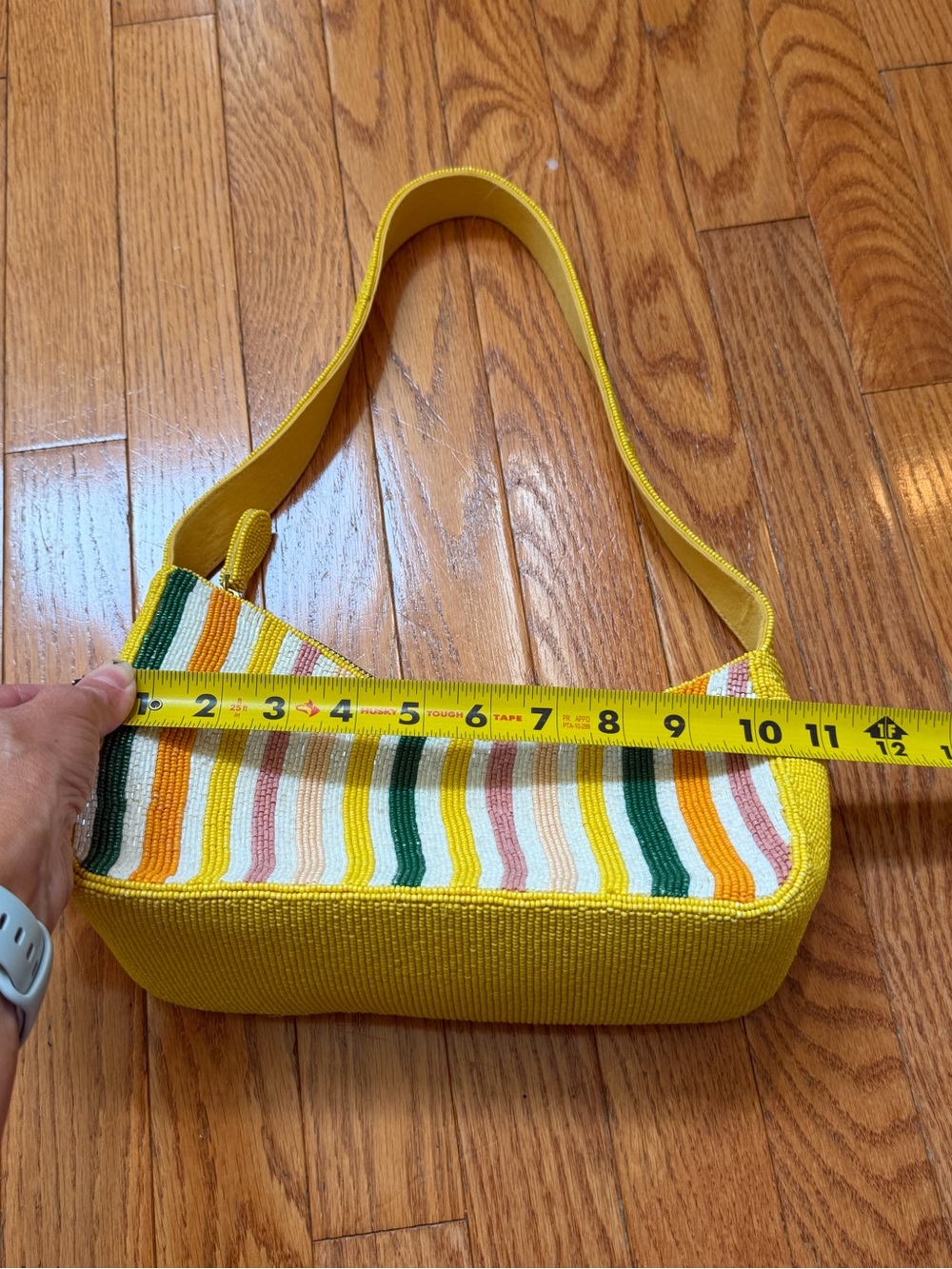 new Anthropologie asymmetrical beaded shoulder bag yellow multicolor stripe - Picture 7 of 14
